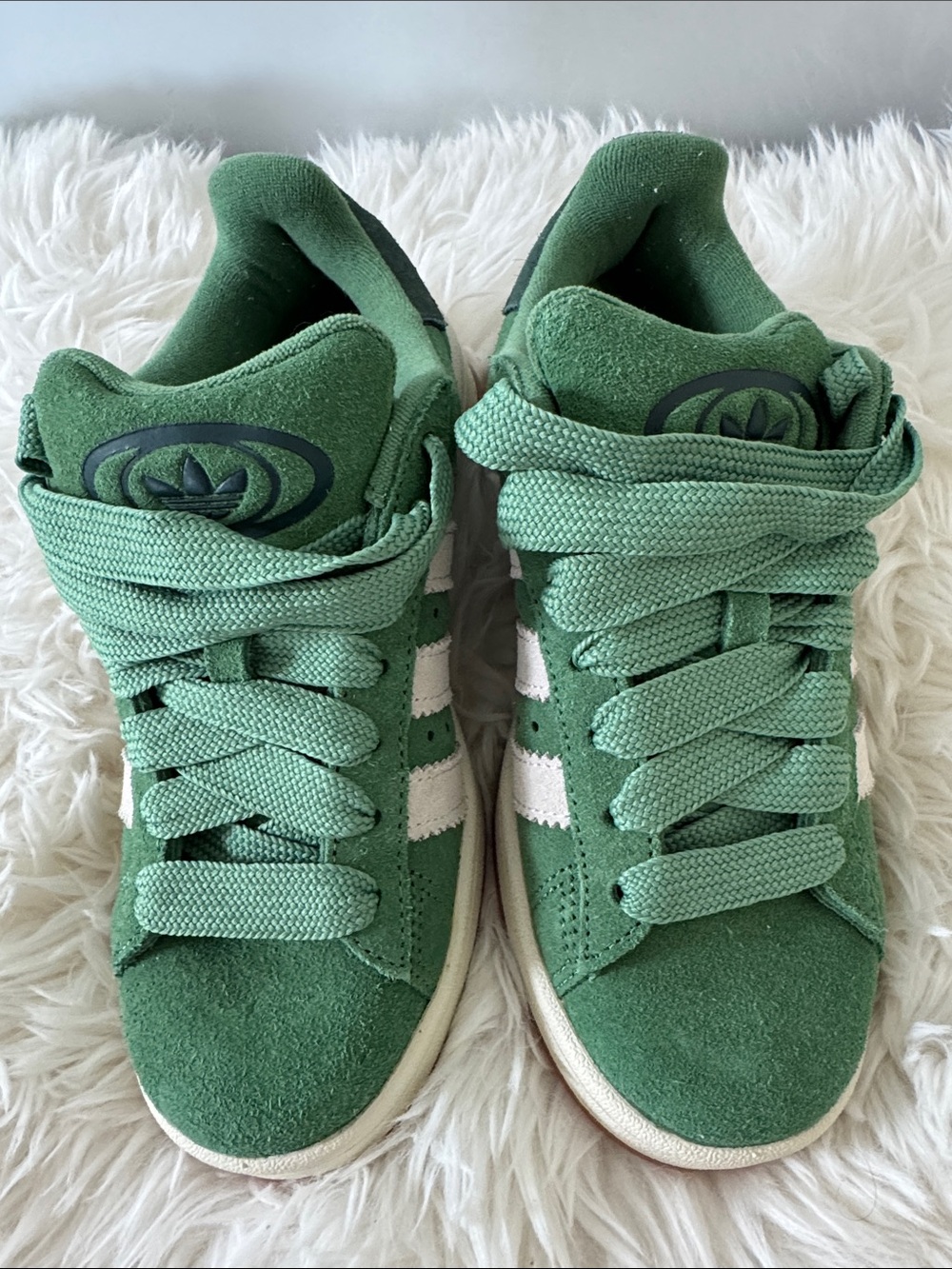 adidas Kids Green Canvas Sneakers with White Stripes
